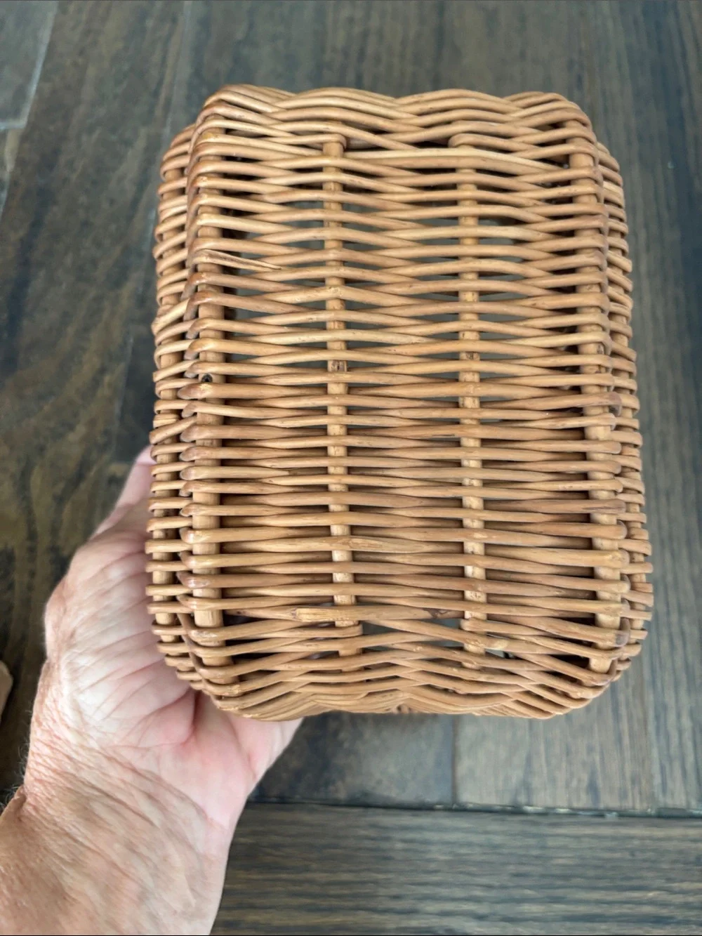 Vintage rattan basket with handle, rectangle, 7x2.5”